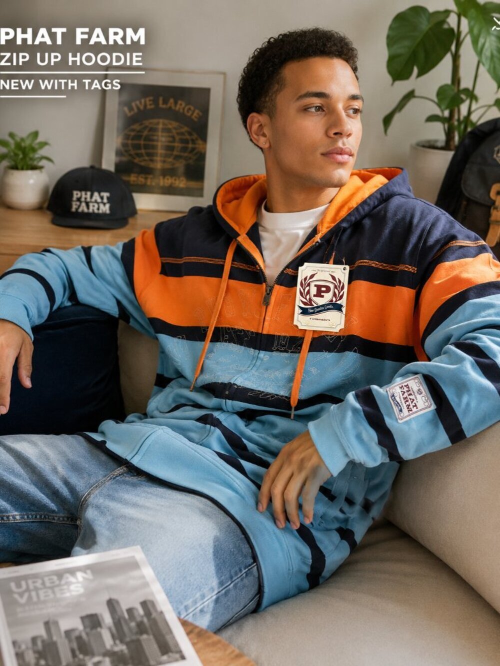 NWT PHAT FARM 3X Zip Up Hoodie NWT Y2K StreetwearStriped Graphic Striped Hooded